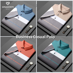 Polo d'été personnalisé pour <span class=keywords><strong>homme</strong></span> avec logo, 100 % coton, rayé, anti-boulochage, coupe ajustée, décontracté, style business, pour dirigeant - Product Image 2