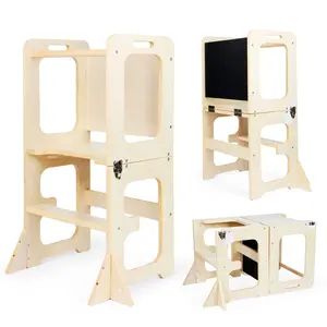 Taburete plegable de cocina de bambú para niños, taburete de madera Montessori para niños, torre de aprendizaje de Pie ajustable, taburete para niños pequeños