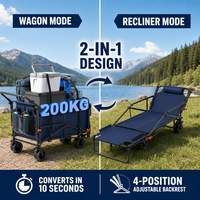 Chariot pliant 2-en-1 OEM personnalisé, convertible en chaise inclinable, roues tout-terrain 200 kg, chariot de camping pour plage et jardin