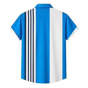 Modern Blue <b>White</b> Panel Pattern <b>Short</b> <b>Sleeve</b> <b>Shirt</b> with Minimal Graphic Detail and Streetwear Fashion Look - Product Image 2