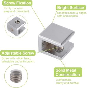 Support mural réglable <span class=keywords><strong>pour</strong></span> <span class=keywords><strong>étagère</strong></span> en verre, pinces de fixation en alliage de zinc chromé, supports carrés <span class=keywords><strong>pour</strong></span> verre de 8 à 10 mm d'épaisseur - Product Image 2
