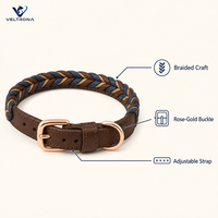 Collier pour chien en cuir tressé artisanal avec boucle en or rose, collier réglable pour chiens de petite, moyenne et grande taille, laisse de 220 cm