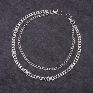 Cadena de pantalón y cintura Yueli Thorny Cuban de acero inoxidable, estilo Hip Hop Punk, con doble anillo y diseño de púas blancas en K, para uso diario. - Product Image 3