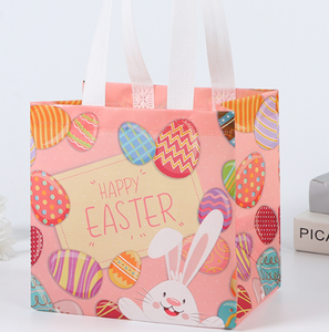 Wholesale Easter Non-Woven <b>Bags</b> - Eco-Reusable <b>Gift</b>/Shopping <b>Bags</b> Plaid/Egg/Bunny Prints - Product Image 2