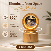Boule de cristal rotative Océan 3D LED lumineuse alimentée par USB, veilleuse moderne minimaliste, décoration de table de chevet