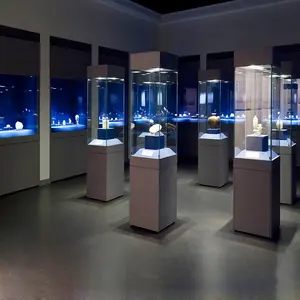 Vitrine d'exposition du musée, haute tour, en verre