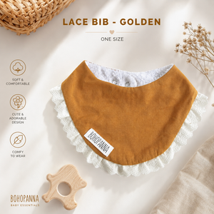 Babero de encaje dorado con tacto suave de primera calidad, ligero y con un acabado elegante para una sensación limpia y cómoda. - Product Image 2