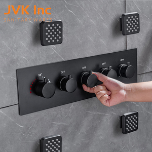 Sistema de <span class=keywords><strong>ducha</strong></span> completo de 5 funciones, mezclador de cabezal de <span class=keywords><strong>ducha</strong></span> de lluvia fría y caliente negro, juego de <span class=keywords><strong>ducha</strong></span> completo termostático, <span class=keywords><strong>termo</strong></span> para Baño - Product Image 4