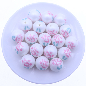 Venta al por mayor 20mm Take Me to the Beach Matte Printed White Acrylic Matte Beadable Beads para joyería Chunky Bubblegum Beadable Beads - Product Image 3
