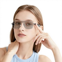 Lunettes de soleil intelligentes en métal à verres monobloc carrés, pour la conduite et la protection solaire, avec verres teintés et traduction vocale IA
