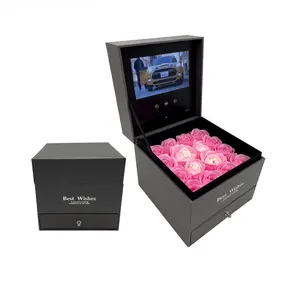 Caja de regalo de tarjeta de vídeo con Control DE LUZ DE PANTALLA Lcd personalizada de 4,3 pulgadas, caja de embalaje de vídeo de invitación para papel de joyería, tarjeta de boda