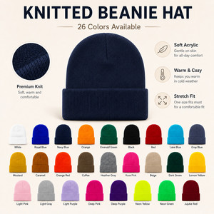 Bonnet d'hiver unisexe en tricot côtelé, couleur unie, pour ski et activités de plein air, style hip-hop, en acrylique, personnalisable, vente en gros - Product Image 1