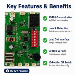 Serrure électronique DC12V RS485 avec détection <span class=keywords><strong>de</strong></span> poids, contrôle <span class=keywords><strong>de</strong></span> l'état <span class=keywords><strong>de</strong></span> verrouillage, interrupteur DIP 10 bits et double sortie USB, personnalisable ODM - Product Image 2