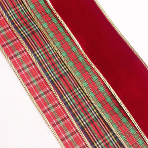 Pita Grid dengan Pinggiran Berlapis Emas, Pita Pembungkus Natal DIY untuk Dekorasi Pohon Natal & Hadiah - Product Image 5