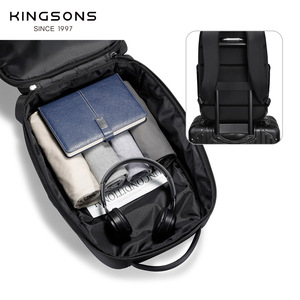 Kingsons Laptop <b>Backpack</b> 20-35L Lightweight Business Travel Male Solid Color <b>Black</b> And Green Handle With Laptop Compartment - Product Image 1