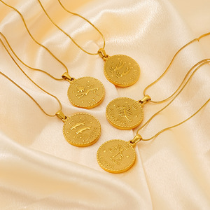 Pendentif PFT style vintage en acier inoxydable, <span class=keywords><strong>signe</strong></span> <span class=keywords><strong>du</strong></span> zodiaque, chaîne serpent plaquée or 18 carats, unisexe, cadeau de fête haut de gamme - Product Image 3