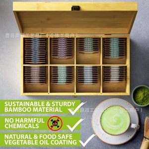 Caja de almacenamiento de bolsas de té de bambú, rectangular, con compartimentos, organizador con tapa para bolsas de té y café - Product Image 4