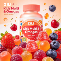 Gummies multivitaminées pour enfants sans OGM, marque distributeur, avec Oméga-3 DHA pour le soutien de la santé cérébrale, immunitaire et osseuse, 60 unités, MOQ 50 boîtes
