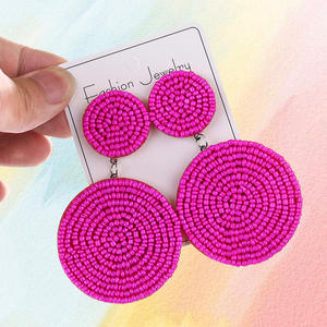 Pendientes Colgantes Tejidos, Diseño Geométrico Moderno en Latón, Nuevo Diseño de Moda, Cuentas Redondas de Color Arroz para Mujer, UIONEN 1835 - Product Image 5