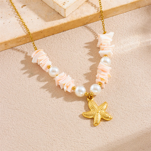 Starfish Pendant <b>Necklace</b> With Pearl And Shell Beads For <b>Beach</b> Vacation Style Everyday Wear - Product Image 2
