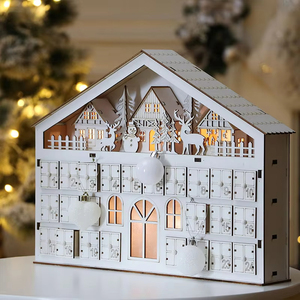 Хит продаж, Рождественский деревянный календарь ручной работы, украшение из белого дерева, рождественский дом, индивидуальный Адвент-календарь - Product Image 6