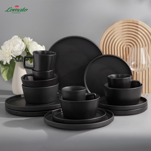 Nuovo Design 2026 Disponibile: Set da Pranzo Rotondo Completo da 16 Pezzi in Gres Opaco Nero con Piatti e Tazze in Ceramica - Product Image 5