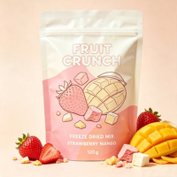 Voedselveilige, op maat bedrukte staande pouches met ziplock, matte afwerking, voor verpakkingen van gedroogd fruit en gevriesdroogde snacks