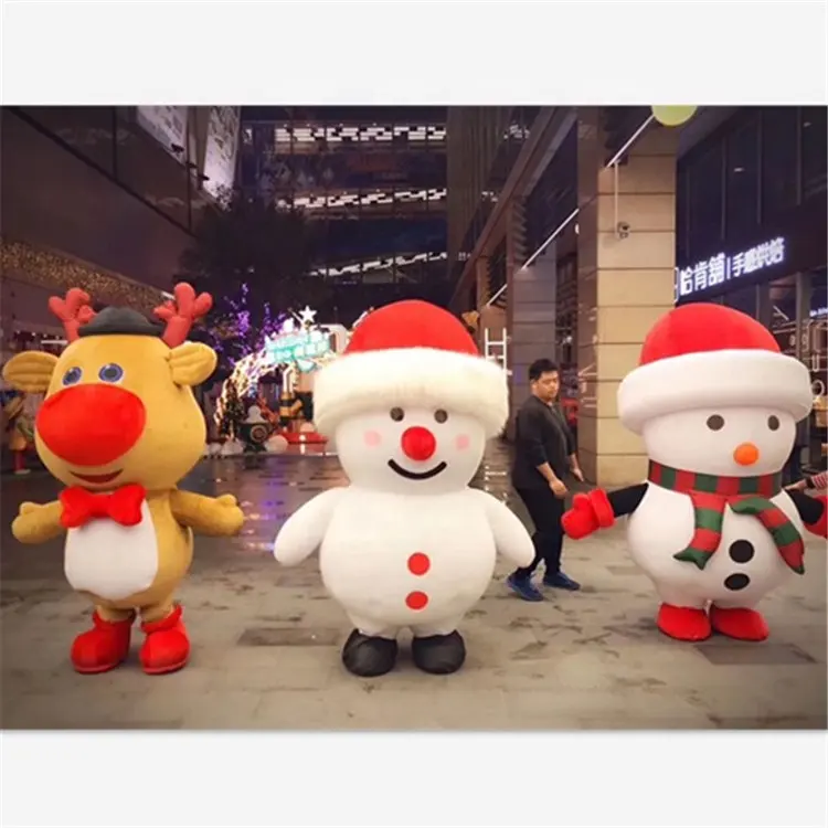 Natal Kartun Anime Bulu Bahan Inflatables Santa Claus Boneka Salju Gaun Rusa Rusa Kostum Parade Alat Peraga Lucu Maskot