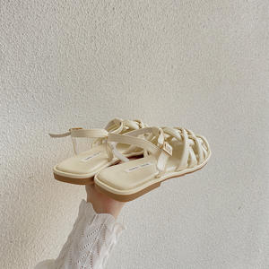 Sandalias Planas de Estilo Francés con Punta Cerrada y Tiras Tejidas, Hebilla, Parte Superior de Cuero Genuino, Suela de EVA Transpirable, Zapatos Romanos, Verano 2026 - Product Image 4