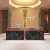 Poste de réception moderne de luxe avec surface en pierre et rangement dissimulé pour salon de beauté, spa, hôtel, comptoir commercial
