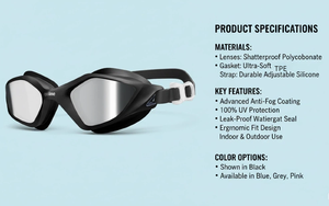 Lunettes de natation intérieures étanches de la meilleure qualité du fabricant chinois Caractéristiques UV et anti-buée - Product Image 4