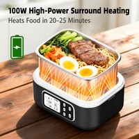 Boîte à lunch chauffante électrique rechargeable intelligente 1,5 L avec contrôle par application mobile, chauffe-plat portable sans eau pour voiture et utilisation en extérieur