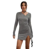 Robe moulante unie pour femme, style streetwear, col carré, taille haute, jupe courte, mode printemps-été ODM