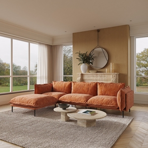 VOXHOME Set Divano Componibile Modulare in Velluto Arancione a 2, 3, 4, 5 Posti con Gambe in Metallo in <span class=keywords><strong>Stile</strong></span> Moderno <span class=keywords><strong>Industriale</strong></span> per <span class=keywords><strong>Soggiorno</strong></span> - Product Image 3