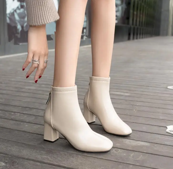 cy10245a Imported pu women ankle boots low block heel ladies red booties office lady work boots