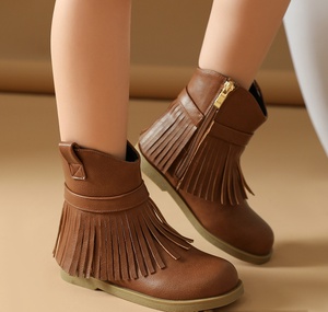 Fashion and Cool Versatile Children's <b>Girl</b> Tassel <b>Cowboy</b> <b>Boots</b> Kid Leather <b>Boots</b> Newborns Prewalkers - Product Image 2