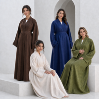 Grande liquidation : Abaya ouverte en mélange de lin, robe longue ceinturée pour femmes musulmanes, tenue islamique minimaliste de Dubaï