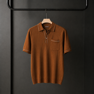 Polos de Golf Personalizados de Punto para Hombre, Estilo Old Money, Manga Corta Acanalada, Ribete en Contraste, Bolsillo en el Pecho, Marca Privada OEM ODM - Product Image 5