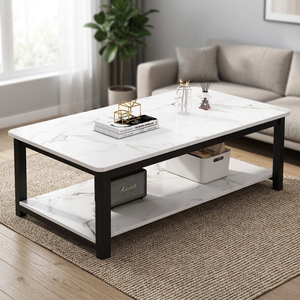 Modern Coffee Table with Marble Top & <b>Gold</b> Metal <b>Frame</b> Stylish Center Table for Living Room Décor, Elegant Sofa Table - Product Image 2