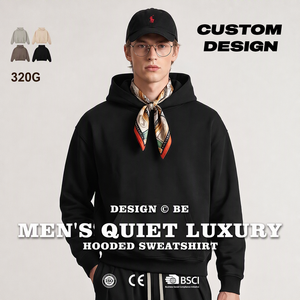 Wholesale Custom Logo Private Label 320G Cotton Rich Pullover <strong>Hoodie</strong> <strong>Men</strong> Autumn Long Sleeve Loose Patch Pocket Solid - Product Image 4