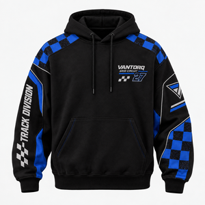 Sweat-shirt à capuche unisexe Grid Circuit Racing, bleu et noir, avec motif drapeau à carreaux - Product Image 2