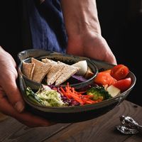 Gedeeld keramisch ecologisch vriendelijk ontbijtbakblik Japandi met enkele handgreep, dessert- en salade schaal, gepersonaliseerd voor thuis en restaurant
