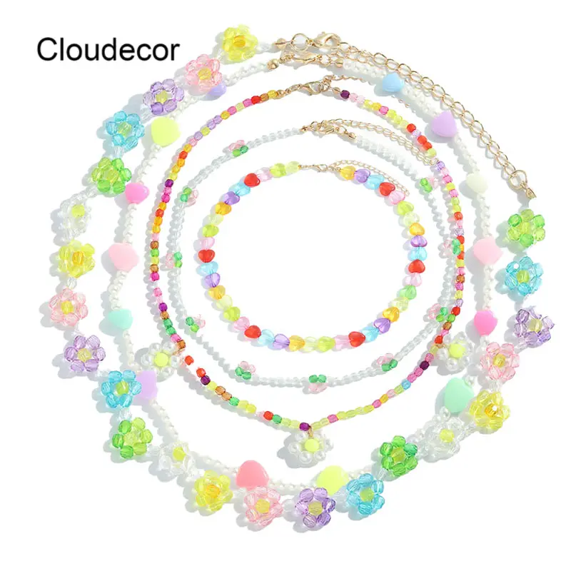 Trendy Cherry Clear Bead Halskette Kinder Schöne Acryl Schmetterling Choker Halskette Flower Charm Halskette und Armband Set