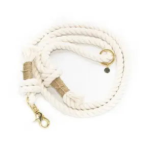 Custom Handmade Braided Cotton Rope Pet Dog Puppy Leash Trendy Cotton Solid Rope Dog Lead Soft Handle Dog Leash