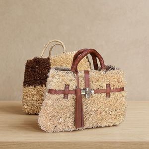 Handmade Straw <b>Basket</b> with Leather Handles and Tassel Natural Color Open Top <b>Storage</b> Bucket Home Decoration Halloween Christmas - Product Image 3