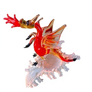 Handmade Glass Dragon Figurine <b>Red</b> Orange Wings Contemporary Art Decor Tabletop <b>Vase</b> Irregular Shape Glass Crystal Sculpture - Product Image 1