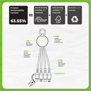 Cable de Carga Portátil 6 en 1 con Llavero, USB-C, Micro USB, Luz LED, Material Ecológico Reciclado - Product Image 5