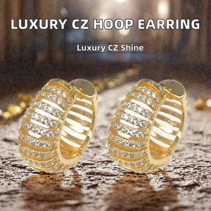 Pendientes de Aro de Latón con Zirconia Chapados en Oro, Diseño Geométrico Hueco, para Fiesta de Boda, Lujosos para Mujer - Product Image 2