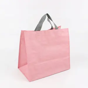 Pink Laminated PP woven bags shopping large laminated PP woven tote bag with movable base plate