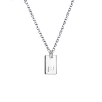 Pendentif carré en acier inoxydable géométrique gravé de 26 lettres anglaises, chaîne maille gourmette unisexe plaqué or 14 carats, import transfrontalier